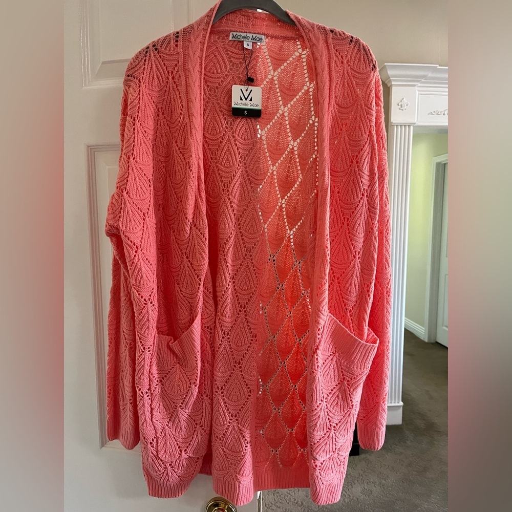 Michelle Mae Coral Open Knit Cardigan